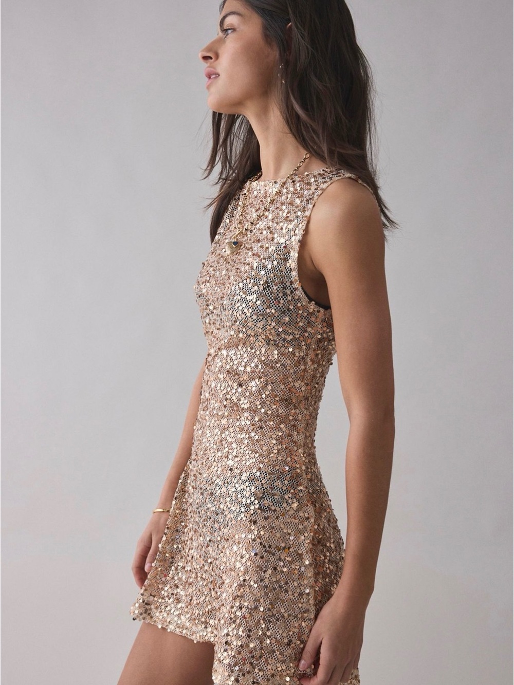 Motel Zeyana Unlined Gold Sequin Mini Dress
